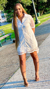 White Button Down Lace Shirt Dress