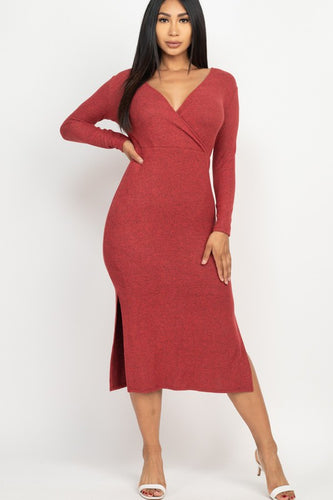 Double Side Slit Two Toned Rust Midi Dress